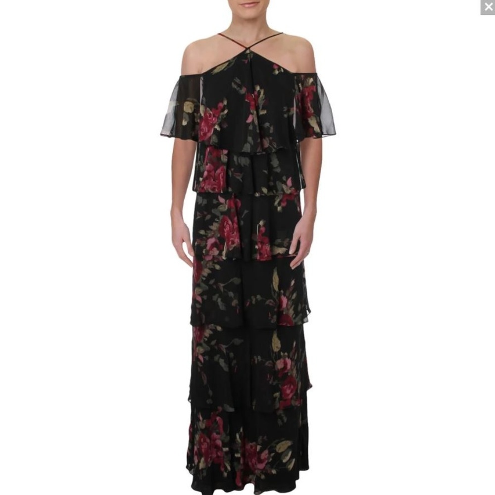 Cold Shoulder Floral Print Long Dress